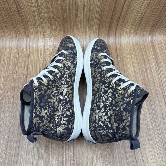 Keds X Rifle Paper Co Kickstart Hi Queen Anne Midnight Gold Sneakers Size 8.5 - Picture 5 of 9